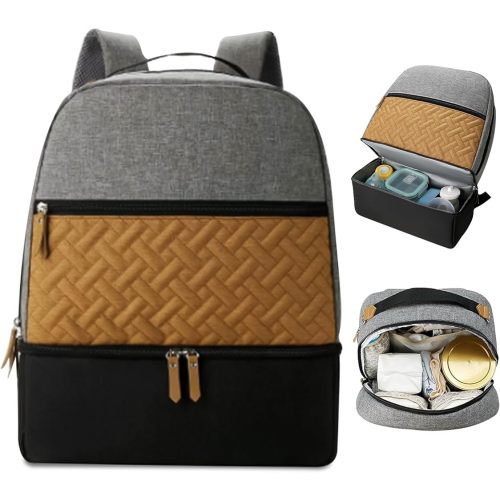 Village of Many Baby Diaper Bag Backpack -Multi-Function Waterproof Baby Bag,Medium Capacity Maternity Backpack with Insulated Pockets-Stylish&Durable Diaper Bag-Unisex,Gifts for Mothers (Black&Brown)