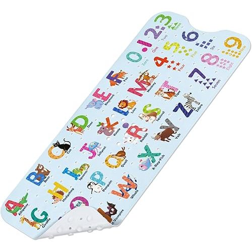 SHUCHING Baby Bath Mat for Tub Non Slip-40 X 16 Inch, Extra Long Kids Bathtub Mat Mold Free, Cartoon Bathtub Shower Mat Anti Slip for Bathroom, Machine Washable, Alphabet