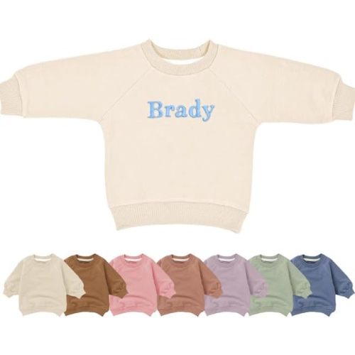 Custom Embroidered Baby Knit Sweatshirt with Name – Warm Pullover Crewneck Sweatshirt for Infants and Toddlers