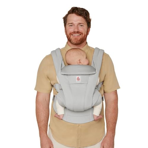 Ergobaby Omni Deluxe Baby Carrier Newborn to Toddler - Breathable Baby Carriers for Summer - All-Position Carrier with Enhanced Lumbar Support & Airflow (7-45 Pounds), Cotton, Pearl Grey