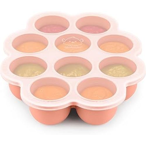 KeaBabies Silicone Food Freezer Trays with Lid, 2oz x 10 Pods Baby Food Storage Containers, Easy Puree Meal Prep, Breast Milk Silicone Freezer Molds, Dishwasher,Microwave Safe,BPA-Free(Roseate)