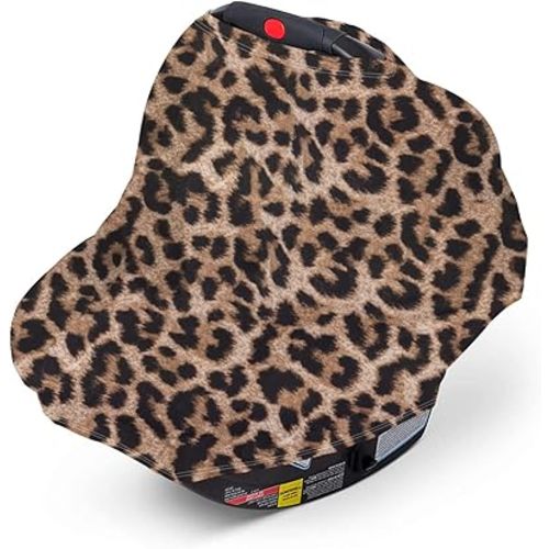 Baby Car Seat Cover Multi Use Nursing Cover Stretchy Carseat Canopy Cover Mom Breastfeeding Scarf Newborn Shower Gift for Stroller High Chair Shopping Cart (Leopard)