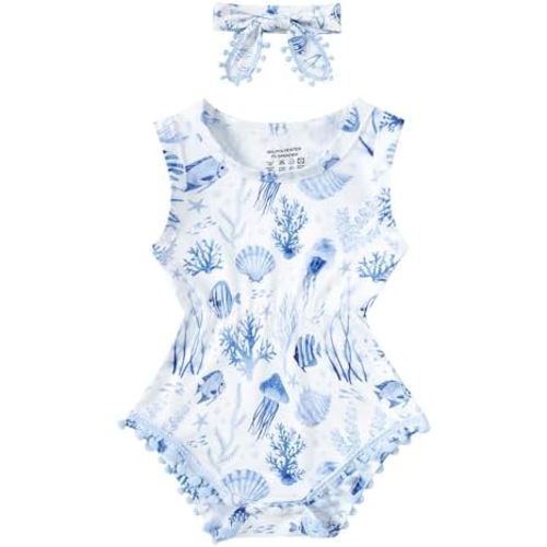 BFUSTYLE Baby Girl Clothes 0-24 Months Outfit Sleeveless Infant Romper Bodysuit with Headband