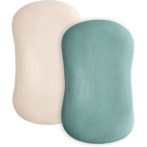 Baby Lounger Cover, Muslin Baby Nest Cover 2 Pack, 100% Cotton Newborn Lounger Cover, Infant Lounger Cover, Breathable Adjustable Slipcover for Boys Girls, Covers Only