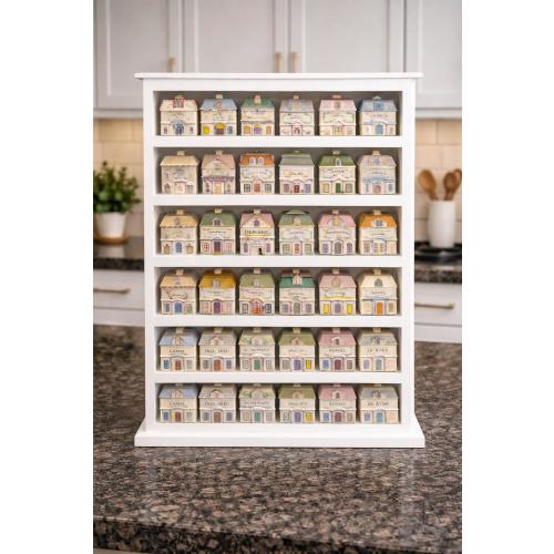 Lenox Spice Village Display Rack | Handmade Wood Cabinet for 36 Houses (Wall Mount/Countertop)