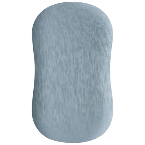 Konssy Muslin Baby Lounger Cover 1 Pack, 100% Cotton Newborn Lounger Sheets, Soft and Breathable Baby Nest Slipcover, Cover Only (Blue)