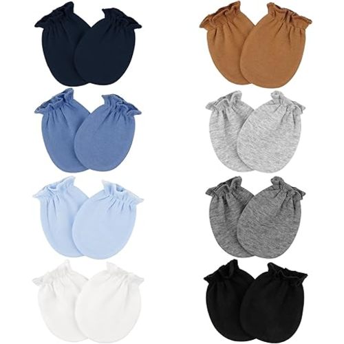 8 Pairs Baby Mittens Newborn No Scratch, Cotton Infant Gloves 0-6 Months
