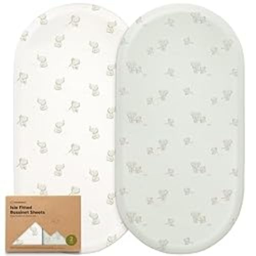 2-Pack Bassinet Sheets for Girls, Boys - Bamboo Viscose Bassinet Mattress Sheets Compatible with Halo Bassinest Swivel Sleeper, Graco, Baby Delight, Chicco, Unisex Fitted Bassinet Sheets (Elly)