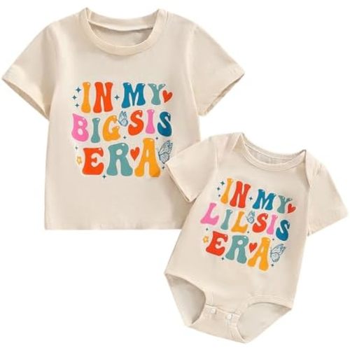 Big Sister Little Sister Matching Outfit Shirt Set In My Big Sis/Little Sis Era T-shirt and Bodysuit Sibling Clothes