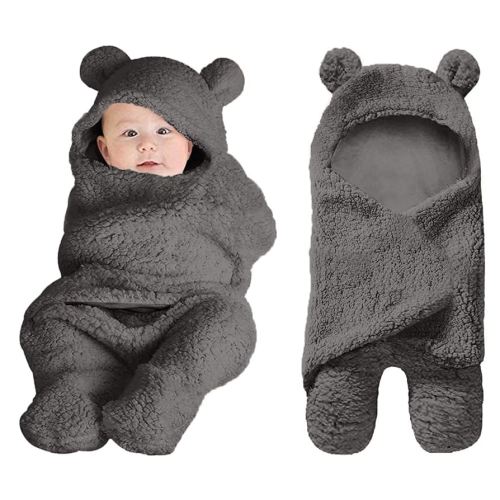 XMWEALTHY Cute Baby Items Newborn Plush Nursery Swaddle Blankets Soft Infant Girls Clothes Dark Grey