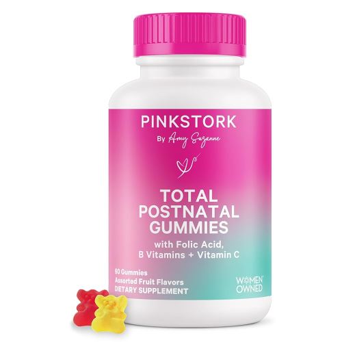 Pink Stork Total Postnatal Vitamin Gummies - Multivitamin for Postpartum Recovery and Lactation Support - Folic Acid, B6, & Vitamin C - Breastfeeding Essentials - 60 Gummy Vitamins