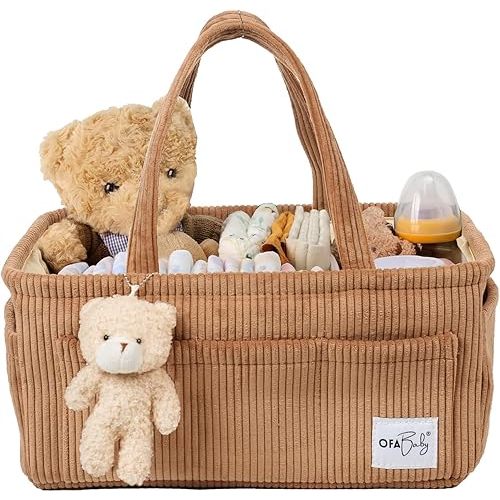 Baby Diaper Caddy Organizer Nursery Storage Bin & Portable Organizer for Diapers & Baby Wipes - Newborn Essentials & Car Caddy Organizer (Brown)