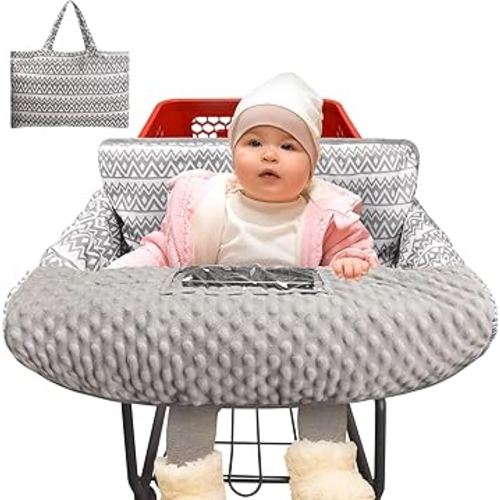 Pozico Minky Dot Shopping Cart Cover for Baby - Soft and Cozy High Chair Cover, Portable and Machine Washable-Gray Wave Print