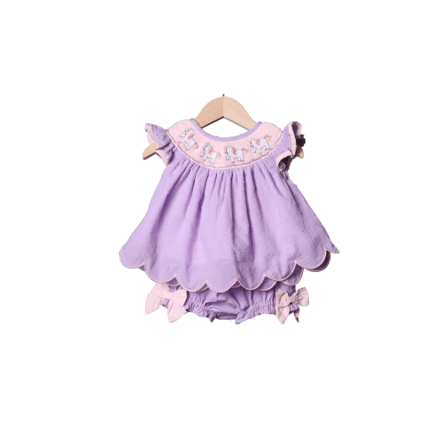 Smocked Unicorn Lavender Swiss Dot Bloomer Set