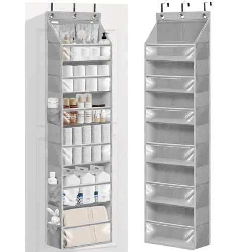 STORAGE MANIAC Over the Door Organizer Large Capacity Hanging Organizer, Clear Deep Pockets Behind Door Closet Organizer and Storage for Nursery, Bathroom, Bedroom, Pantry, 1 Pack Grey