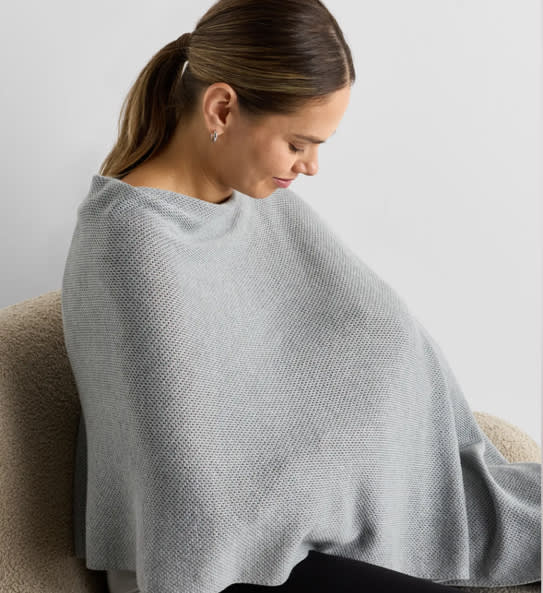 Lightweight Cotton Cashmere Nursing Shawl in Heather Grey
