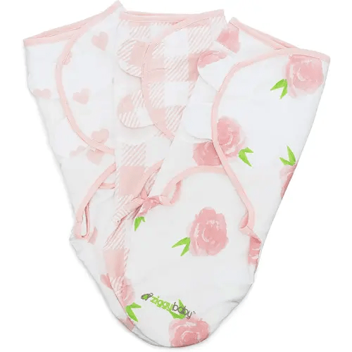 Baby Girl Swaddle Blanket Adjustable Wrap Set Size Small/Medium, 0-3 Months - 3 Pack - Pink Peony, Pink Heart, Pink Buffalo Plaid - Newborn Swaddle, Baby Swaddles by Ziggy Baby