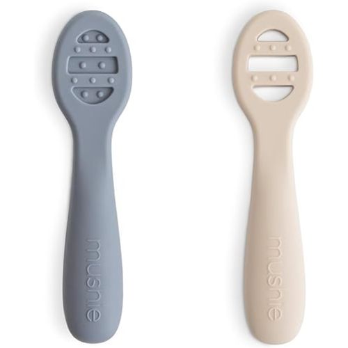mushie Silicone First Feeding Baby Spoons | 2 Pack (Tradewinds/Shifting Sand)