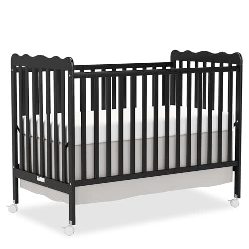 Goldzone 4 in 1 Convertible Baby Crib, Wooden Nursery Cribs Converts into Toddler Bed and Daybed, 3 Adjustable Base, Non-Toxic Finishes, Removable Wheels (Black)