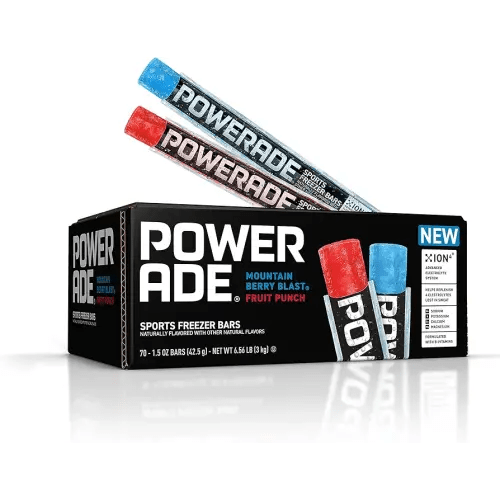 Powerade Sports Freezer Bars, 1.5 oz, Refreshing Ice Pops with Electrolytes B Vitamins, Naturally Flavored with Other Natural Flavors, Mountain Berry Blast and Fruit Punch, 70 Count