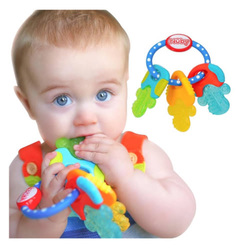 Nuby Ice Gel Teether Keys - Silicone Soothing Baby Teether Toys for Infants - Gentle for Sore Gums Colorful and Fun Toys - Safe and Durable Infant Baby Teething Toy - Blue