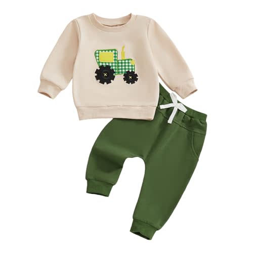 YINGISFITM Baby Boy Fall Clothes Long Sleeve Crewneck Farm Tractor Sweatshirt and Sweatpants Toddler Winter Outfit Boys