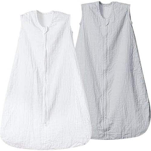 david's kids Muslin Cotton Baby Sleep Sack 0-6 Months, 2 Pack 100% Cotton Sleeping Bag for Summer, TOG 0.5 Baby Wearable Blankets with 2-Way Zipper, Soft Sleep Sacks for Newborn Infant, White & Grey