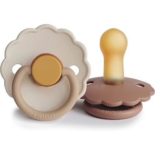 FRIGG Daisy Natural Rubber Baby Pacifier | Made in Denmark | BPA-Free (Chamomile/Peach Bronze, 6-18 Months) 2-Pack