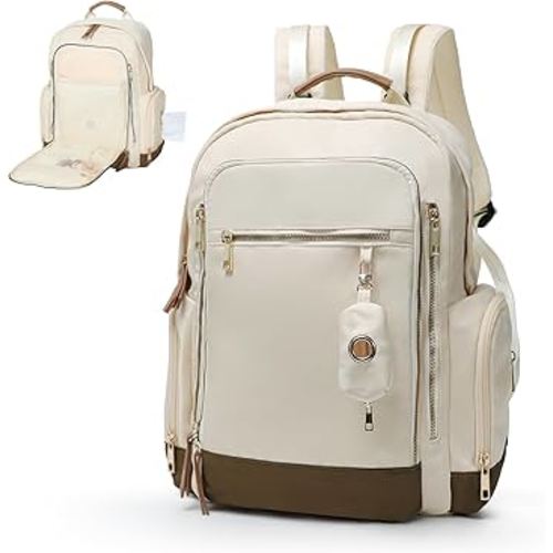 miss fong Diaper Bag Backpack - Baby Diaper Bag Mommy Bag Diaper Backpack with 16 Pockets Large Capacity Travel Diaper Bag Baby Shower Gifts for Mom & Dad-Off-White