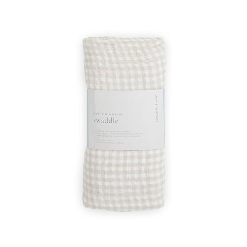 Little Unicorn Premium Cotton Swaddle Baby Blanket | Breathable Fabric | for swaddling, Play, Nursing & More (Tan Gingham)