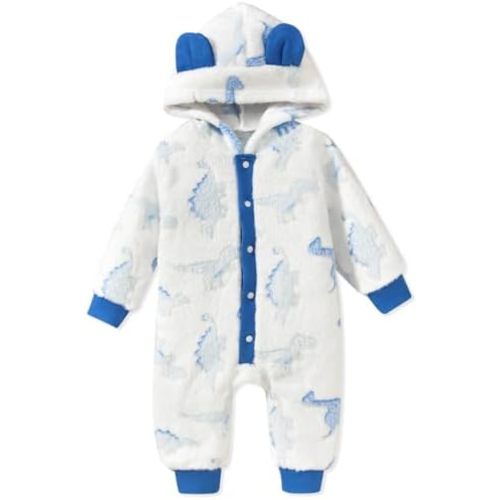 Unutiylo Baby Dinosaur Jumpsuit Hooded Newborn Baby Girl Boy Rompers Long Sleeve Baby Winter Outwear Outfits 0-18M