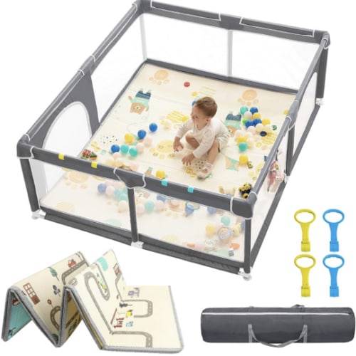 Amazon.com : Baby Playpen with Mat 71" X 59", Extrao Large Play Yard for Babies and Toddlers with Mat, Safety Baby Fence, Indoor & Outdoor Kids Activity Play Center with Anti-Slip Suckers and Zipper Gate(Grey) : Baby