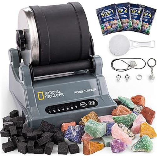 NATIONAL GEOGRAPHIC Hobby Rock Tumbler Kit – Durable Leak-Proof Rock Polisher with 7-Day Timer – Complete Rock Tumbling Kit – Geology Hobby for Kids, Educational STEM Science Kit, Rock Collection