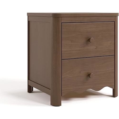 Storkcraft Casablanca 2 Drawer Nightstand (Hazelnut) - GREENGUARD Gold Certified, Storage for Kids Bedroom, Premium Wood Nightstand with Elegant, Iconic Wave Detailing and Rounded Posts