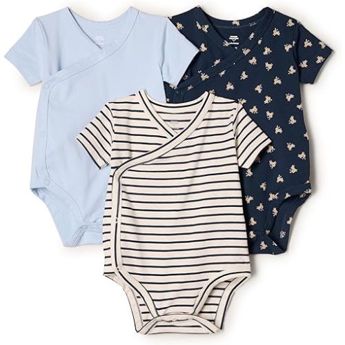 Amazon Essentials x Sofia Grainge Unisex Babies' Side Snap Short Sleeve Bodysuit, Pack of 3