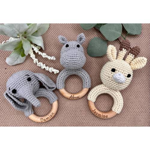 Baby Shower Gift, Animal Crochet Rattle, Baby Shower Ideas, Newborn Gift Ideas, Custom Baby Rattle, Crochet Rattle, Engraved Rattle