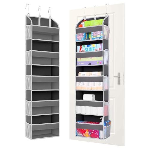 TAHAVICE 2 Pack Over The Door Storage Organizer with 5 Pockets 10 Mesh Side Pockets, 44 lbs Weight Capacity Door Hanging Organizers and Storage for Bedroom,Bathroom,Nursery,Pantry,Dorm(Dark Gray)