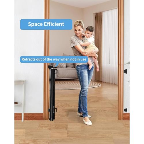 2 Pack Retractable Baby Gate,Mesh Baby Gate or Mesh Dog Gate,33" Tall,Extends up to 55" Wide,Child Safety Gate for Doorways, Stairs, Hallways, Indoor/Outdoor（Black,33"x55"