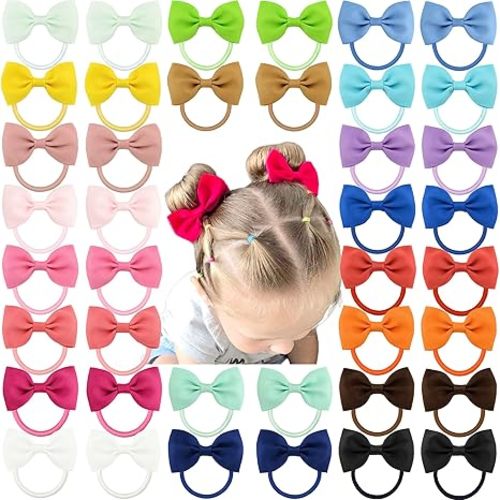 CÉLLOT Baby Hair Ties with Bows,50pcs 2inch Baby Hair Bows Durable Rubber Bands Ponytail Holders Toddler Essential Hair Accessories for Infants Baby Girls in Pairs