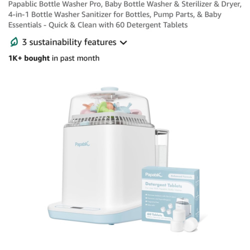 Papablic Bottle Washer Pro, Baby Bottle Washer & Sterilizer & Dryer, 4-in-1 Bottle Washer Sanitizer for Bottles, Pump Parts, & Baby Essentials - Quick & Clean with 60 Detergent Tablets