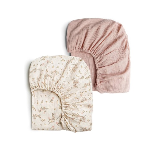 Konssy Muslin Crib Sheets for Girl Boy, 2 PCS Soft and Breathable Cotton Baby Sheets for Standard Crib Mattress, 52"x 28" (Floral, Pink)