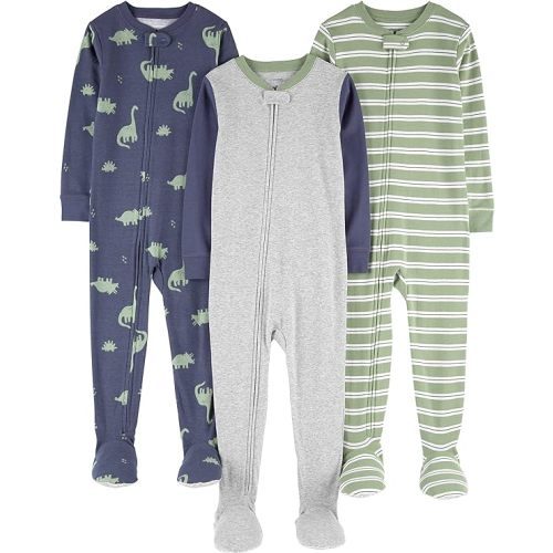 (6-9 M) Simple Joys by Carter's baby-boys 3-pack Snug Fit Footed Cotton Pajamas