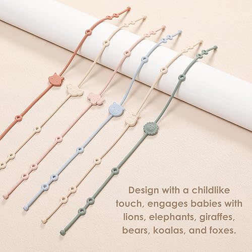 ROCCED Toy Straps for Baby 6pcs, Silicone High Chair Toys Straps Stroller Accessories Toddler Bottle Straps Car Seat Toys Baby Travel Essential Baby Toy Straps Silicone Ivory+Sage+Baby Blue