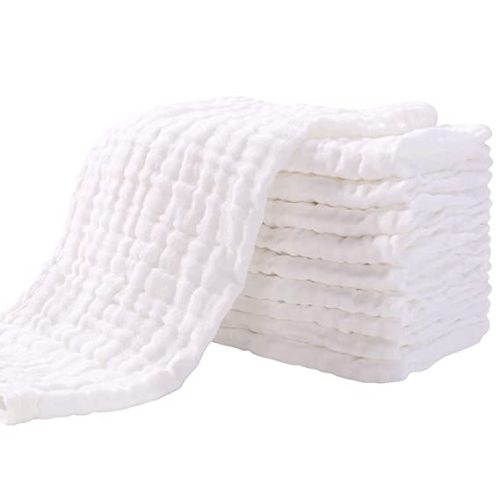 Parker Baby Washcloths - 6 Pack of 100% Cotton Muslin Wash Cloths - Soft,  Absorbent and Natural - White