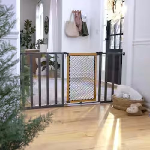Thruway 60XW Series Pressure Mounted Extra Wide Pet and Baby Gate, 30 in. - 60 in. Wide, 26 in. Tall- Honey Oak