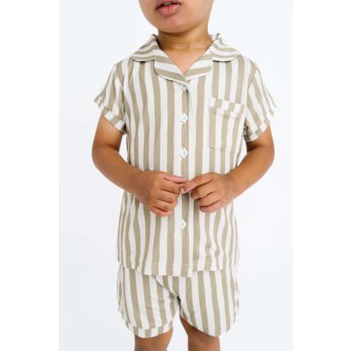 Olive Stripe Bamboo Short Button Up Set