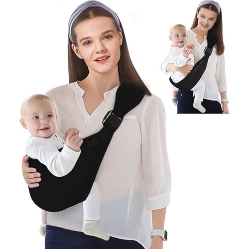 Baby Sling Carrier, Baby Carrier Newborn to Toddler, Adjustable One Shoulder Labor-Saving Baby Holder Carrier, Baby Half Wrapped Sling Hip Carrier, Carrying 7-45 lbs (Black)