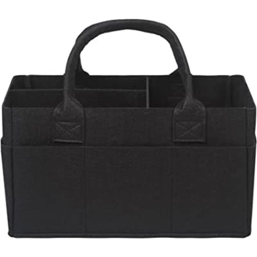 Sammy & Lou Diaper Caddy Organizer - Collapsible Tote Bag with Handles - Organizer for Diapers, Wipes & Baby Changing Supplies - Felt Storage Organizing Bin for Car, Desk, Nursery (Black)