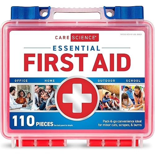 Care Science First Aid Kit, 110 Pieces | Professional Use for Travel, Work, School, Home, Car, Emergency, Survival, Camping, Hiking, and More