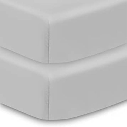 BreathableBaby All-in-One Fitted Sheet & Waterproof Cover for Crib Mattresses 52" x 28" — 2-Pack — Gray — Durable & Shrink/Stretch Resistant — Safer Than Cotton & Muslin for Infants <12 Mos